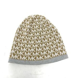 MK Michael Kors Gold Brown Logo MK Beanie Hat Women's